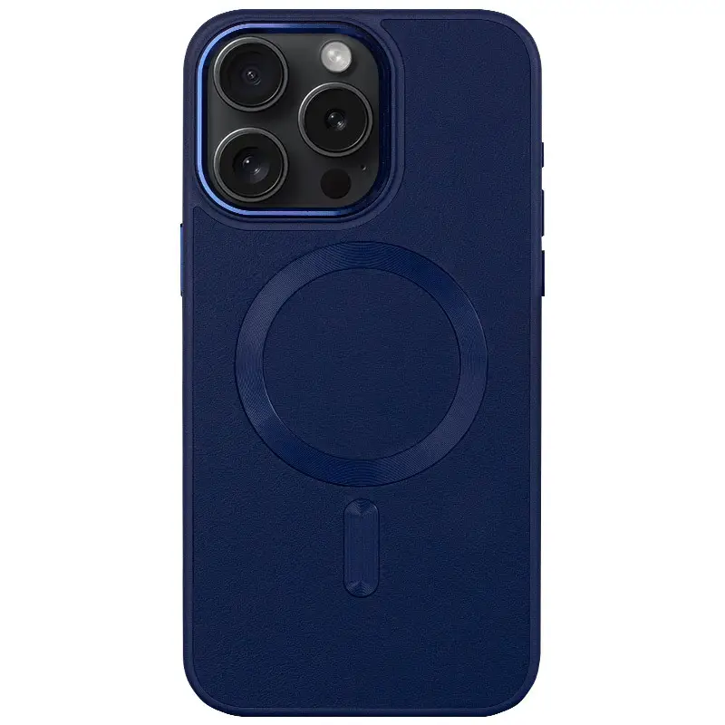 Кожаный чехол Bonbon Leather Metal Style with MagSafe для Apple iPhone 15 Pro Max (6.7") Синий | Navy blue