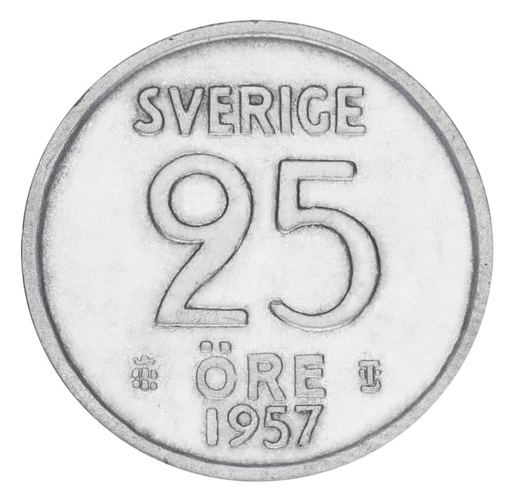 Коллекционная монета Швеция 25 эре 1957 серебро F-VF 2,32 г (М19896)