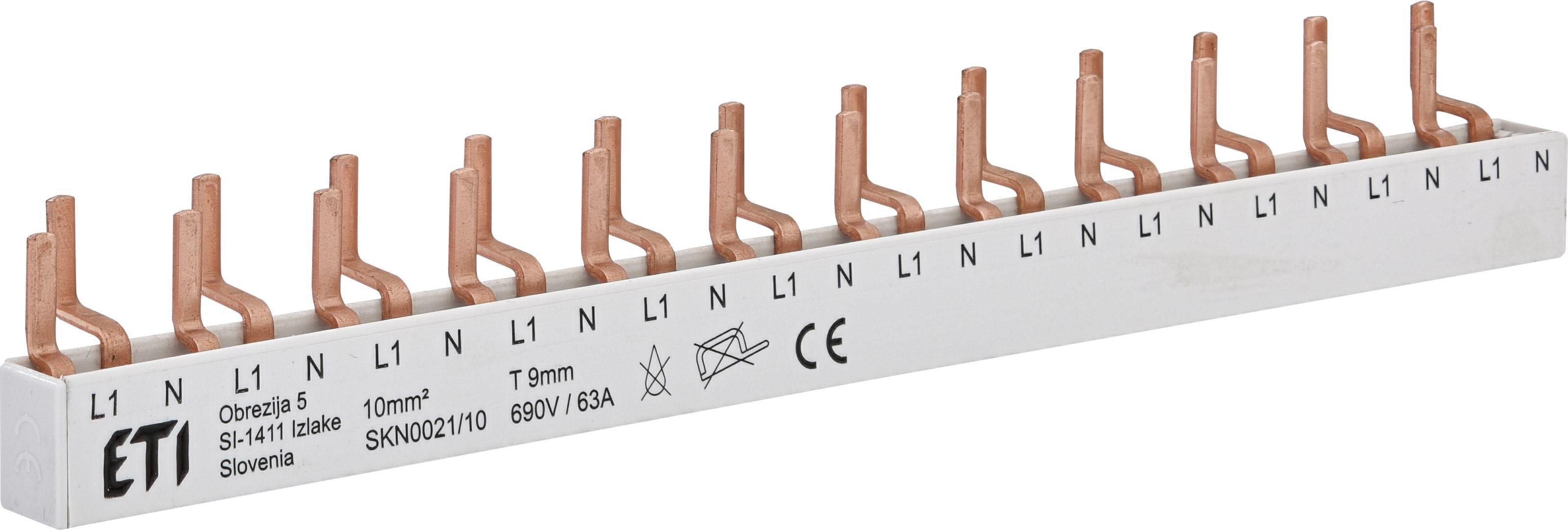 Шина соединительная ETI IZ-SKN0021/10 1P+N 63А тип PIN штирь 12 модулей 10 мм2 22 см (2921150)