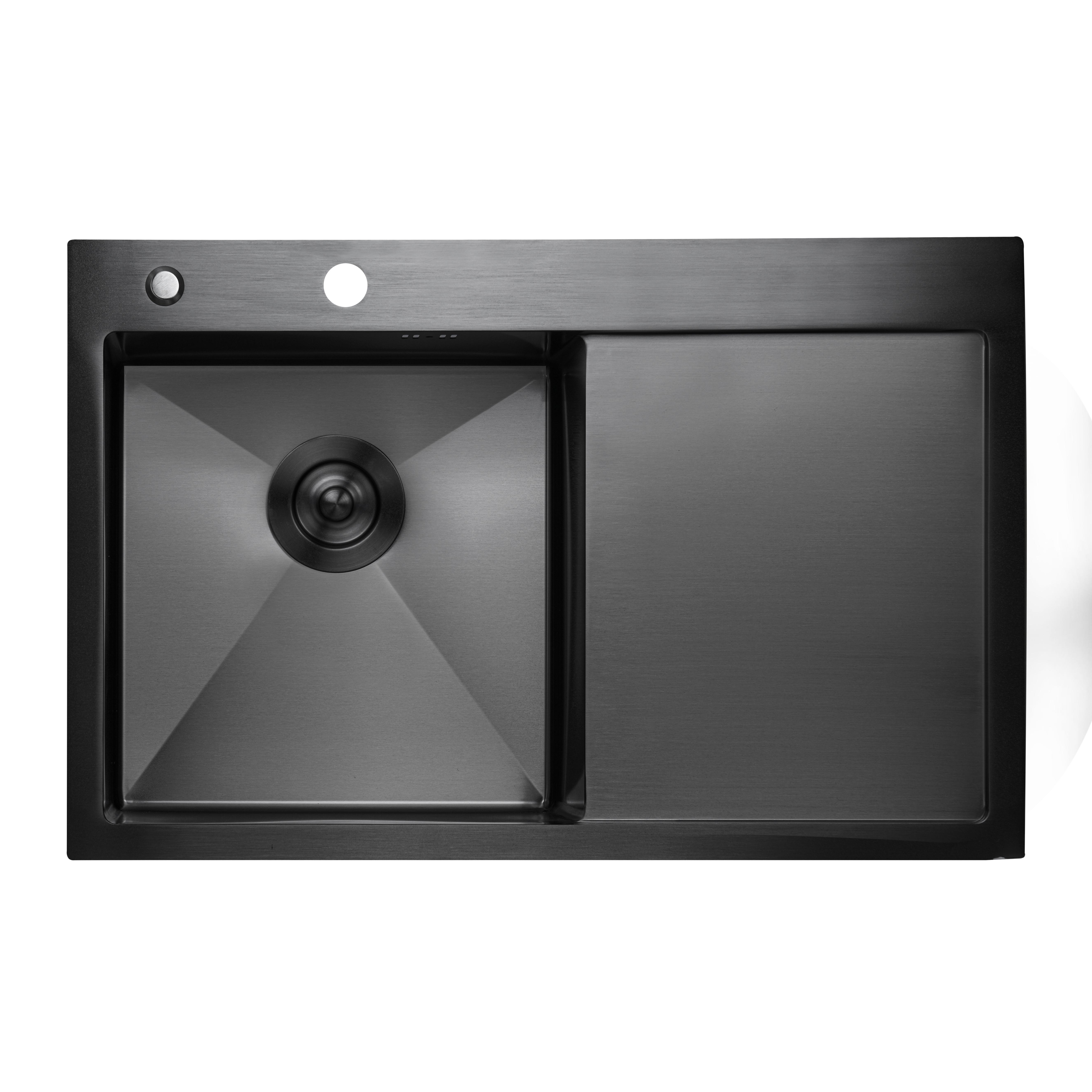 Мойка для кухни Platinum Handmade PVD L два отверстия с креплением 780x500x230 Черный