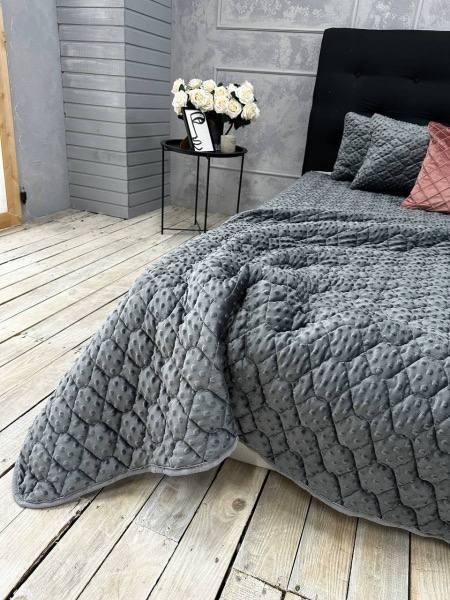 Покрывало двухстороннее из микрофибры 210х230 см с подушками 2 шт. 40х60 см Серый (Д-cap-podush-008) - фото 2