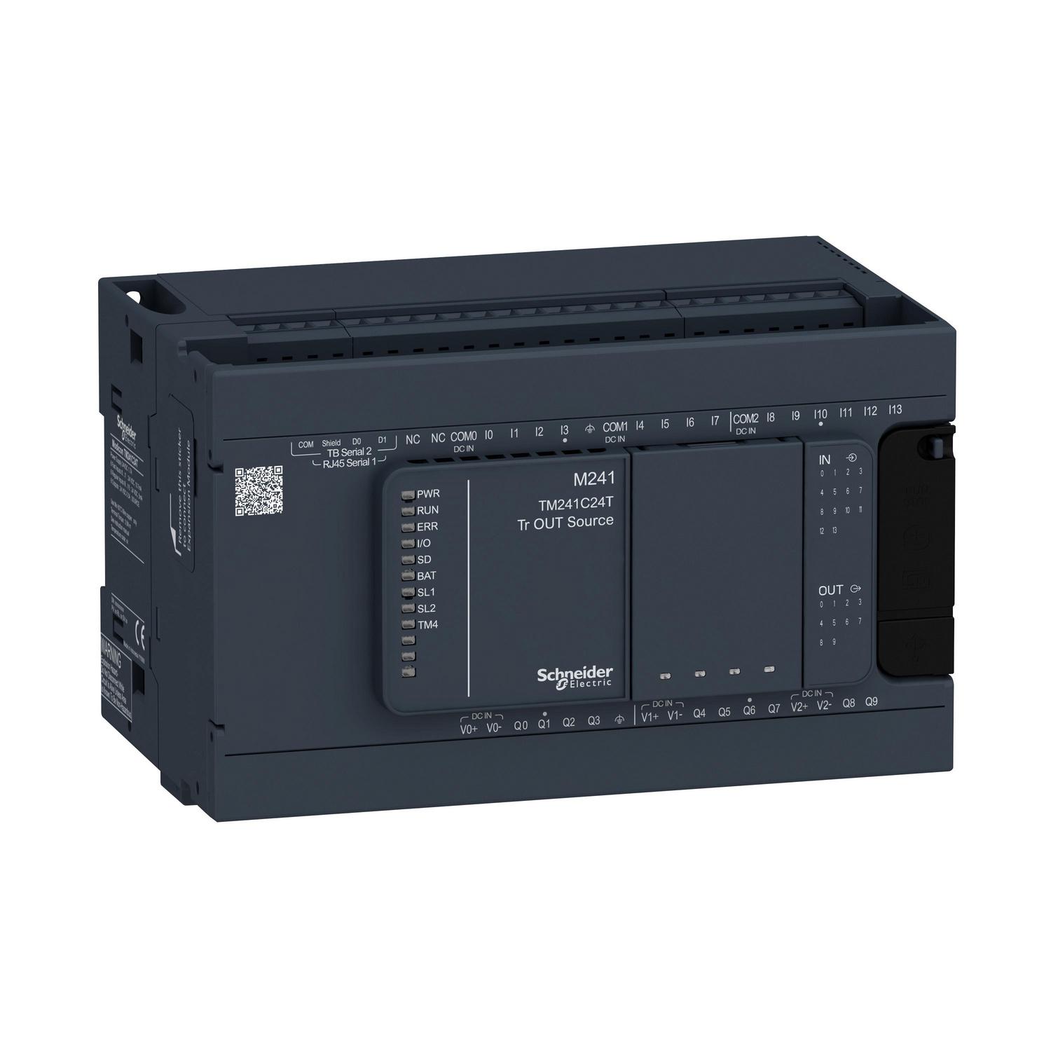 Контроллер логический Schneider Electric Modicon M241 24 входа/выхода 24V DC транзистором 2xRS485 (TM241C24T)