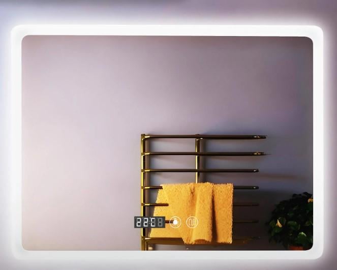 Зеркало для ванной комнаты настенное KAYFOVO с двойной LED подсветкой/подогревом/информационным дисплеем 80х60 см (448959191)
