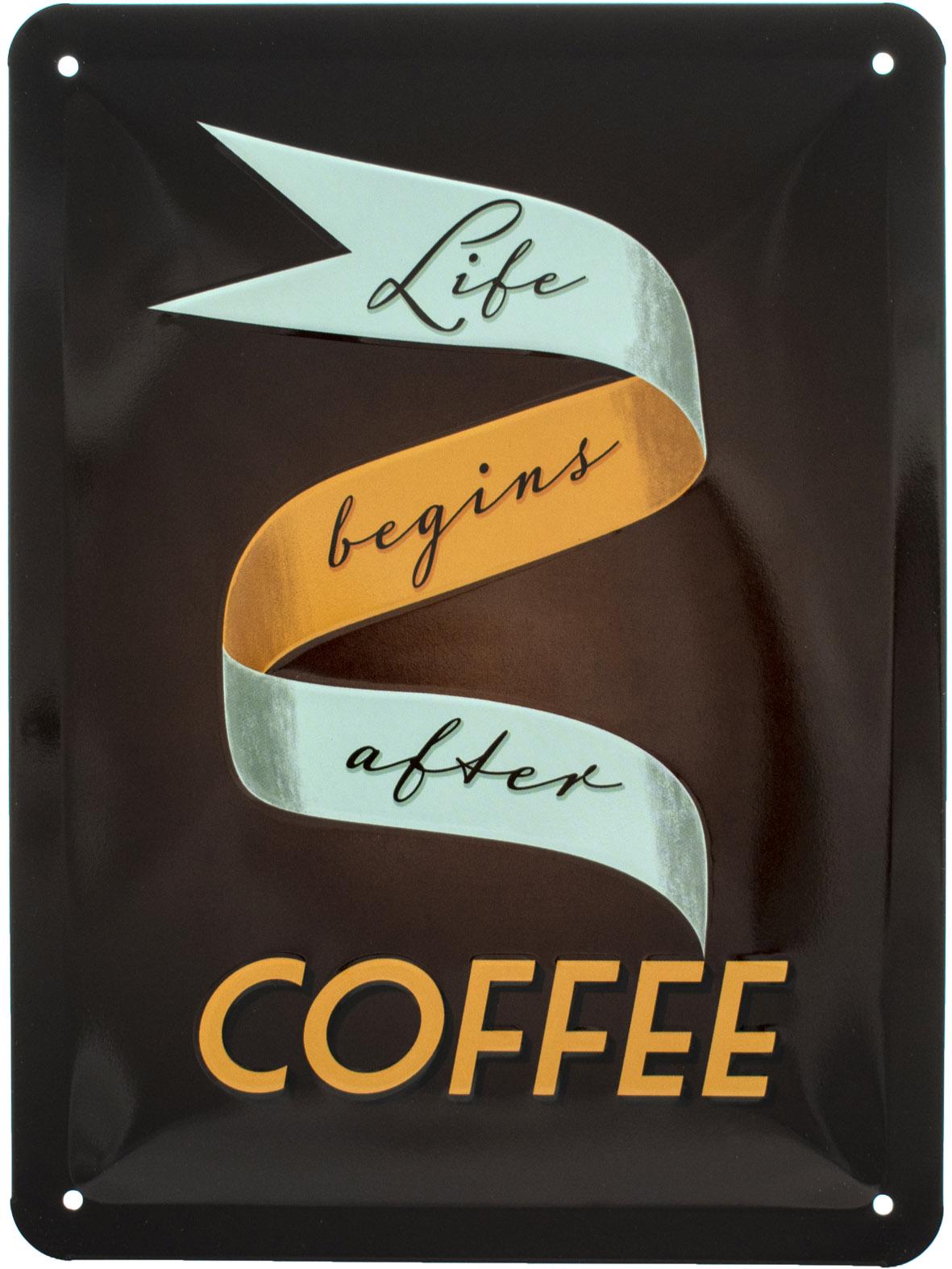 Табличка металлическая Жизнь Начинается После Кофе/Life Begins After Coffee 15х20 см