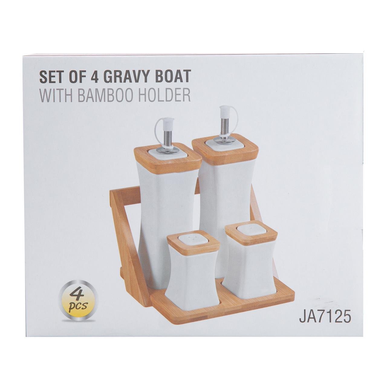Набір для спецій порцелянаовий 4 предмети на бамбуковій підставці (HP-1221) - фото 6