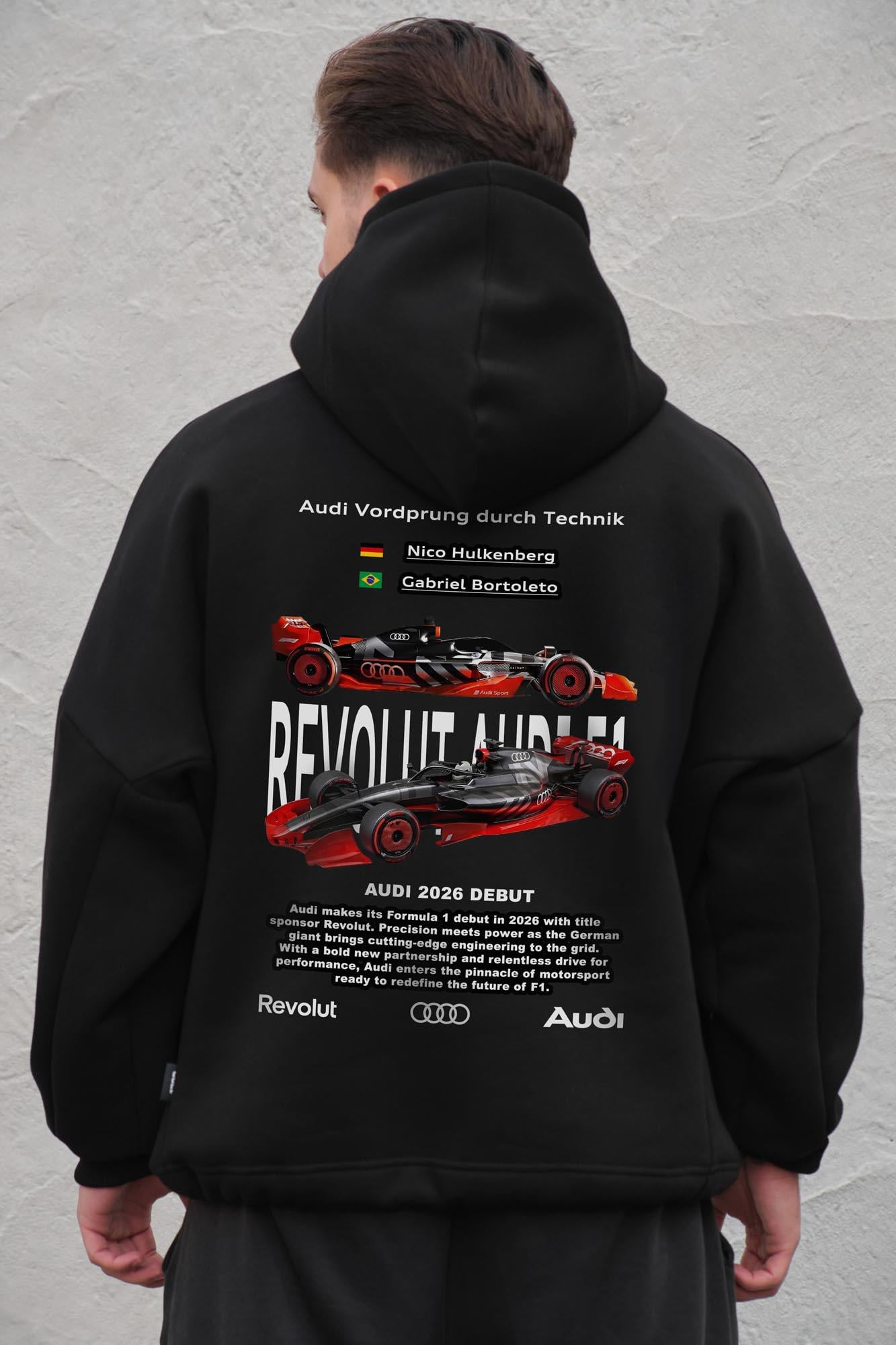 Худи на флисе с капюшоном и принтом оверсайз Without Revolut Audi One size Black (8056521 8056522)
