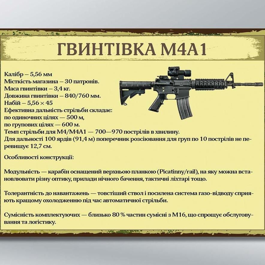 Інформаційний стенд Гвинтівка M4A1 600х450 мм з ламінацією 3 мм (35541)
