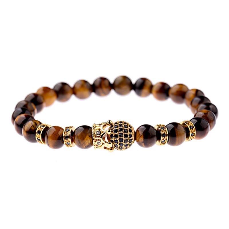 Браслет из тигрового глаза с короной и шаром 14 Золотой (90075)