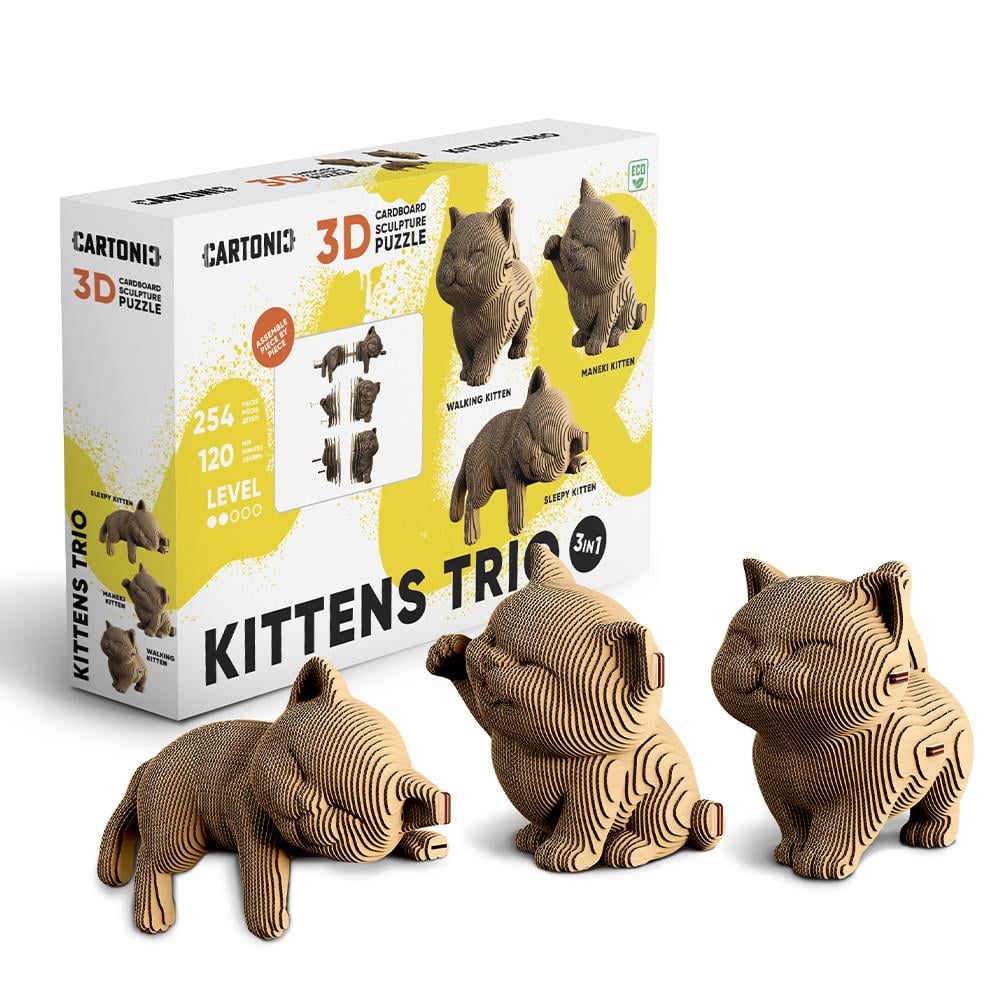 Пазл-конструктор 3D картонный Cartonic 3D Puzzle KITTENS TRIO Котики 3в1 (33394469)