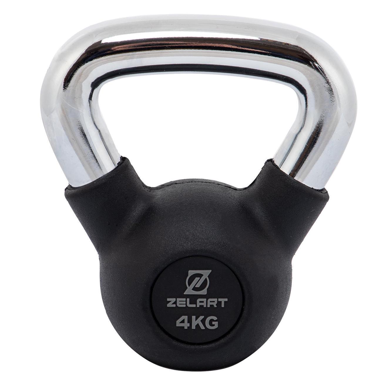 Гиря тренувальна цільна Zelart TA-7794-4 чавунна гумова з хромованою ручкою 4 кг Чорний (2795372226)