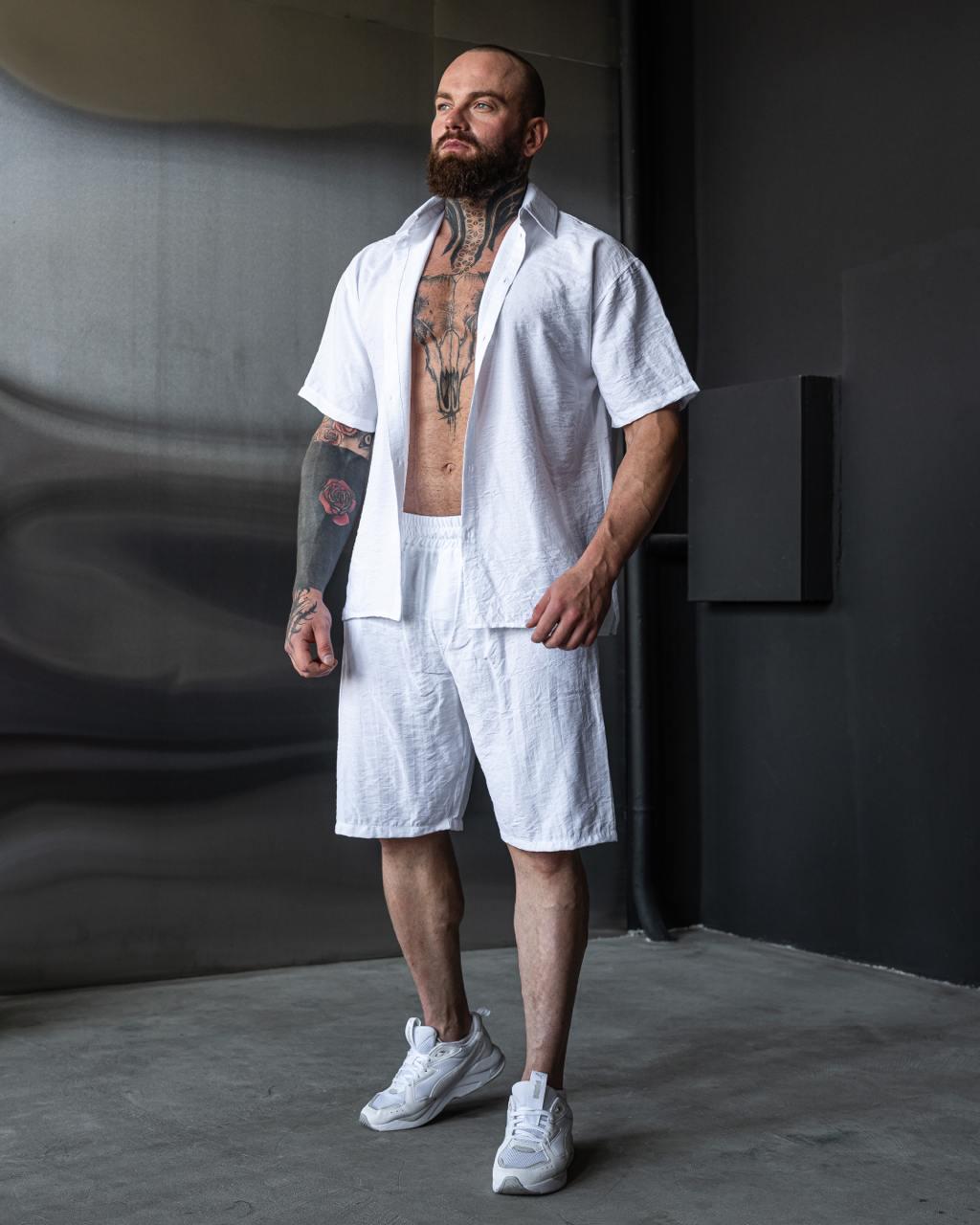 Комплект чоловічий літній лляний жатка S Білий (24877/2/1) - фото 3 Комплект чоловічий літній лляний жатка S Білий (24877/2/1) - фото 3