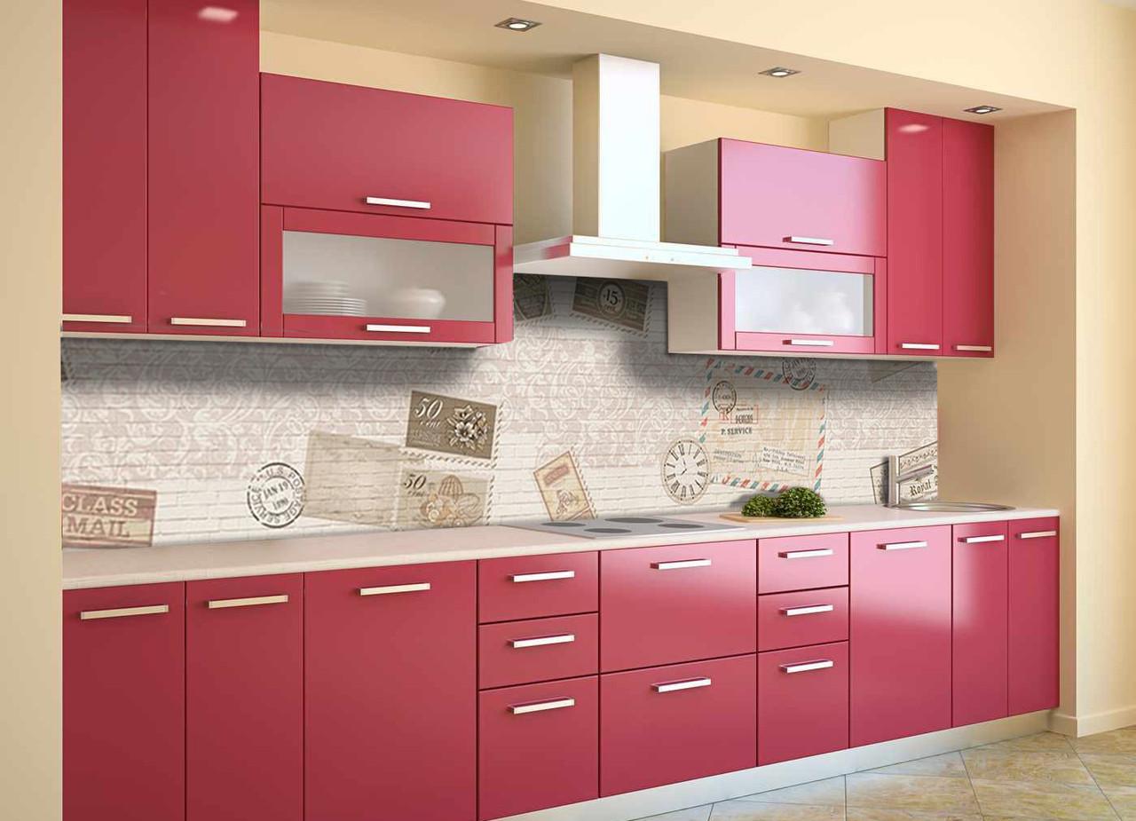 Кухонный фартук Почтовая марка винтаж из самоклеющейся виниловой пленки 60х250 см Бежевый