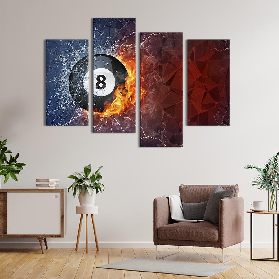 Картина модульна з 4 частин Чорна більярдна куля XL 149x106 см (481-42)