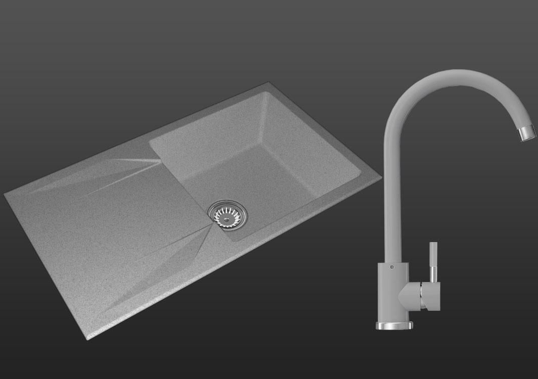 Мийка для кухніLexona Argo гранітна + кран Сірий (557) - фото 2 Мийка для кухніLexona Argo гранітна + кран Сірий (557) - фото 2