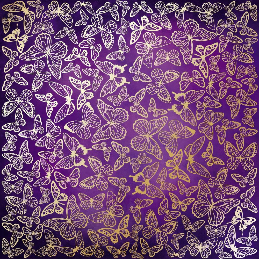 Лист бумаги односторонний Golden Butterflies с фольгированием 30,5х30,5 см Violet/Aquarelle