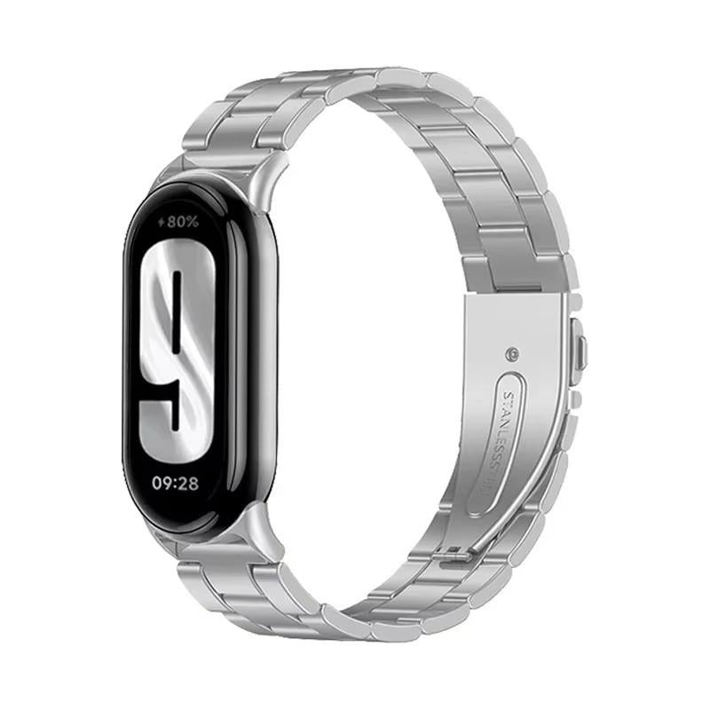 Ремешок для фитнес-браслета Xiaomi Mi Band 8/9 Type C металлический с застежкой Серебристый (2369405793)