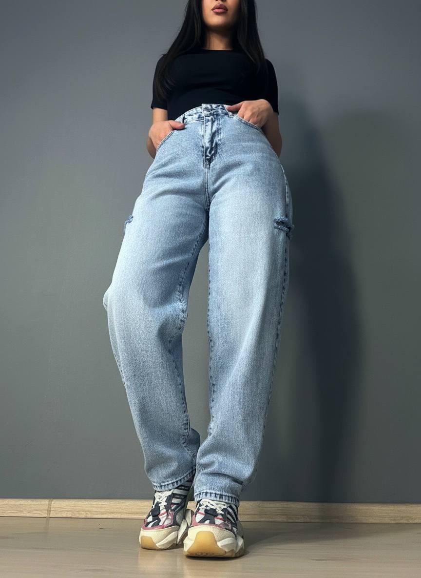 Джинсы женские LIUZIN 3110-3119 baggy comfort бананы рваные стрейчевые р. 28 Голубой (7357)