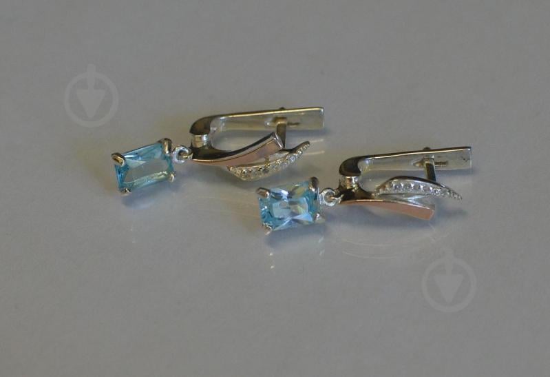 Срібні сережки з сапфіром і фіанітами 100s-9 Блакитний (Sil-1009)