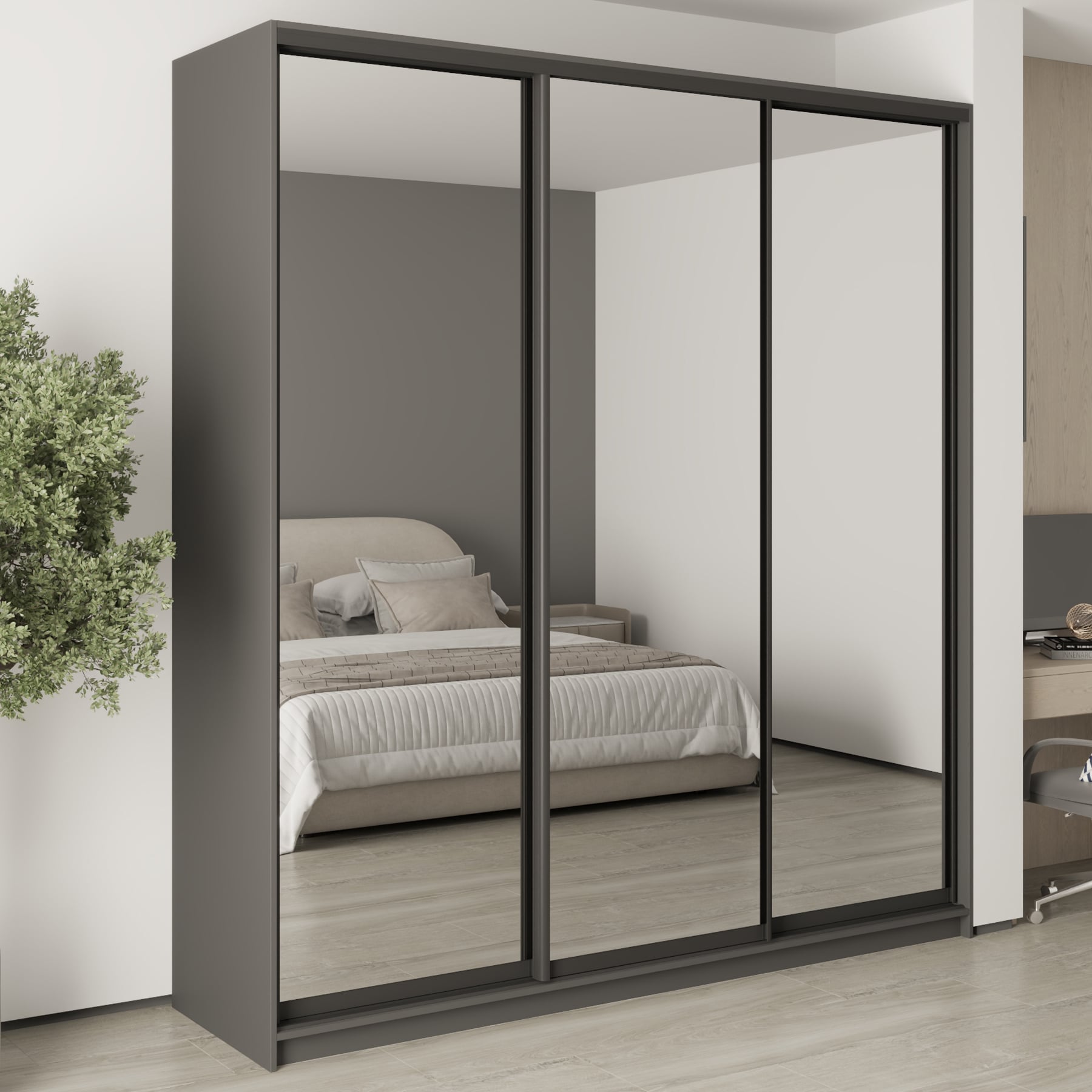 Шафа-купе тридверна Mebel Star Комбо BG MBS-9802 220х60х240 см Антрацит (1009791)