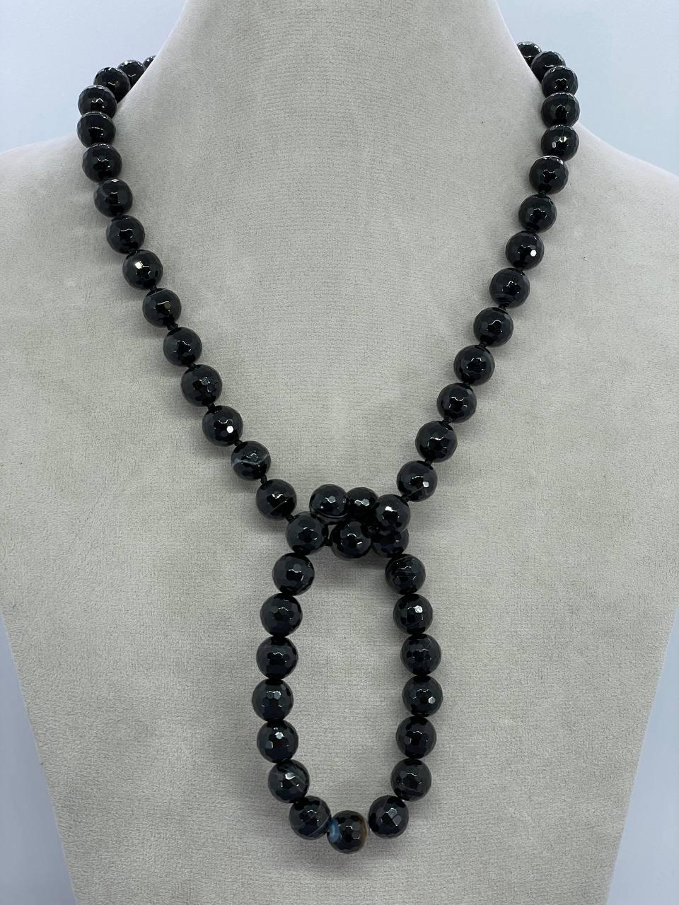 Бусы и браслет из агата 10 мм Черный (9836)