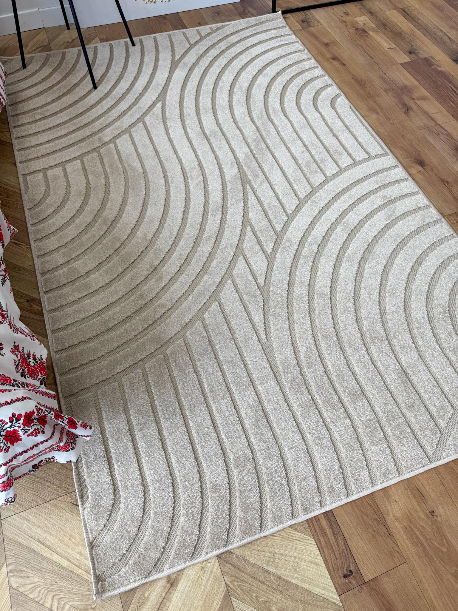 Ковер 3D с объемным волнистым узором 200х300 см Бежевый. - фото 3 Ковер 3D с объемным волнистым узором 200х300 см Бежевый. - фото 3