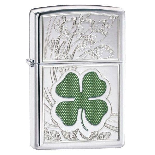 Зажигалка ZIPPO 24699 FOUR LEAF CLOVER THUMBPRINT High Polish Chrome
