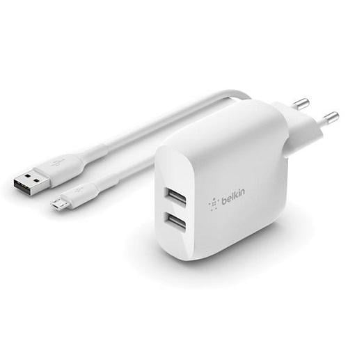 Зарядное устройство сетевое Belkin 24W 2хUSB-A с кабелем USB-A-USB-C 1 м Белый (WCE001VF1MWH)