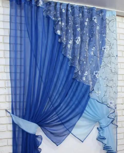 Комплект штор на кухню 300х170 см Синий/Голубой (063к 4) - фото 4 Комплект штор на кухню 300х170 см Синий/Голубой (063к 4) - фото 4