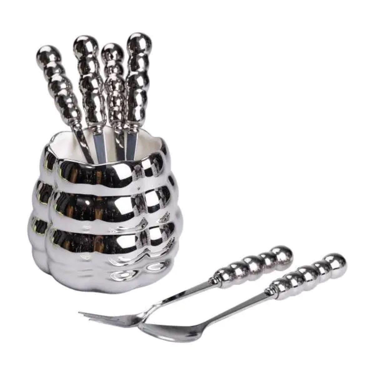 Набір десертних виделок і ложок на 3 персони з підставкою 7 пр. Сірий - фото 3 Набір десертних виделок і ложок на 3 персони з підставкою 7 пр. Сірий - фото 3