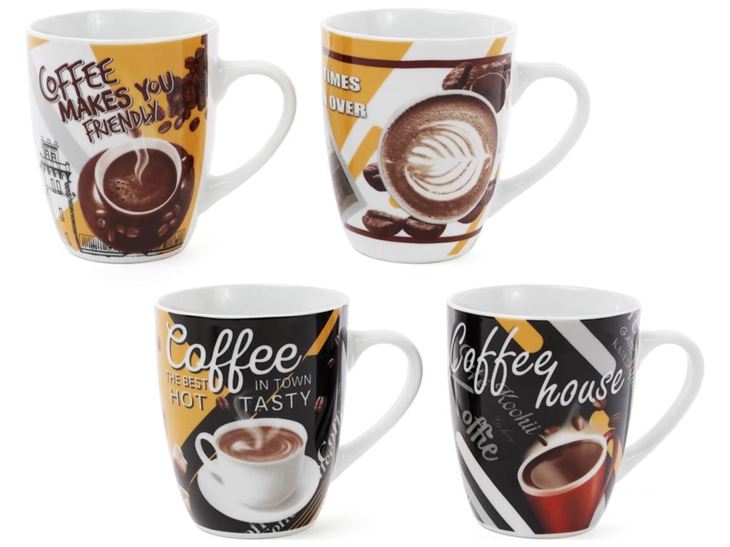 Чашка Coffee 4 дизайна 350 мл набор 4 шт. (BDI-334-414)