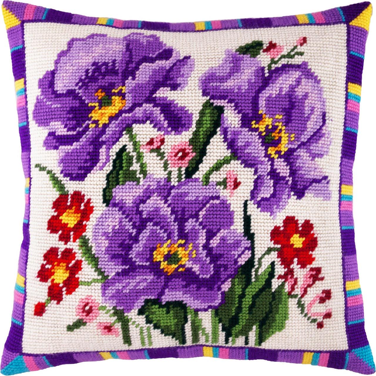 Набор для вышивки подушки крестом Анемона Ветреница с пряжей Zweigart полукрест нитями мулине 40х40 см (1981198754)