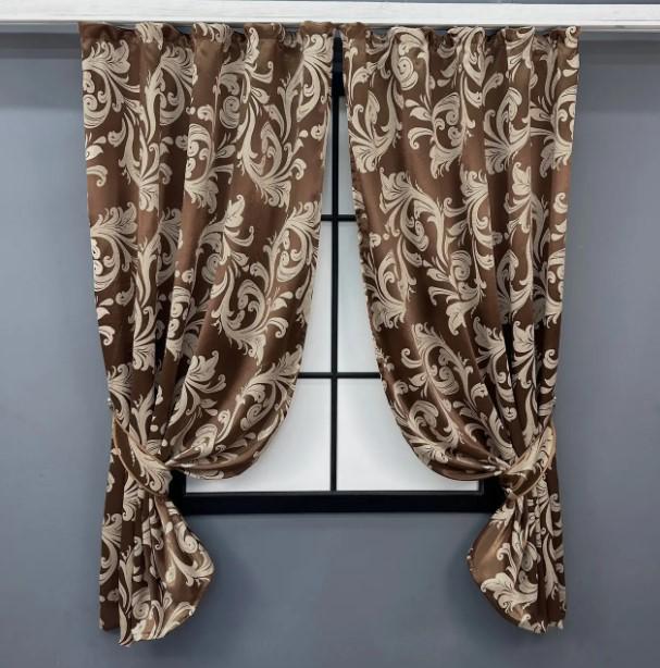 Комплект штор коротких блекаутов Лилия 1,3х1,7 м 2 шт. Коричневый/Капучино (1275ША)