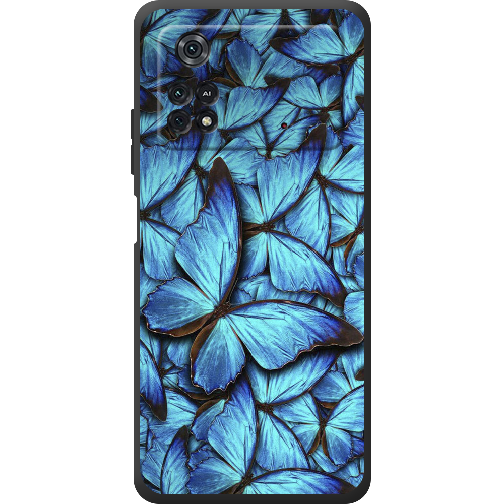 Чехол BoxFace Poco M4 Pro 4G лазурные бабочки Черный силикон (44475-up1550-44485)