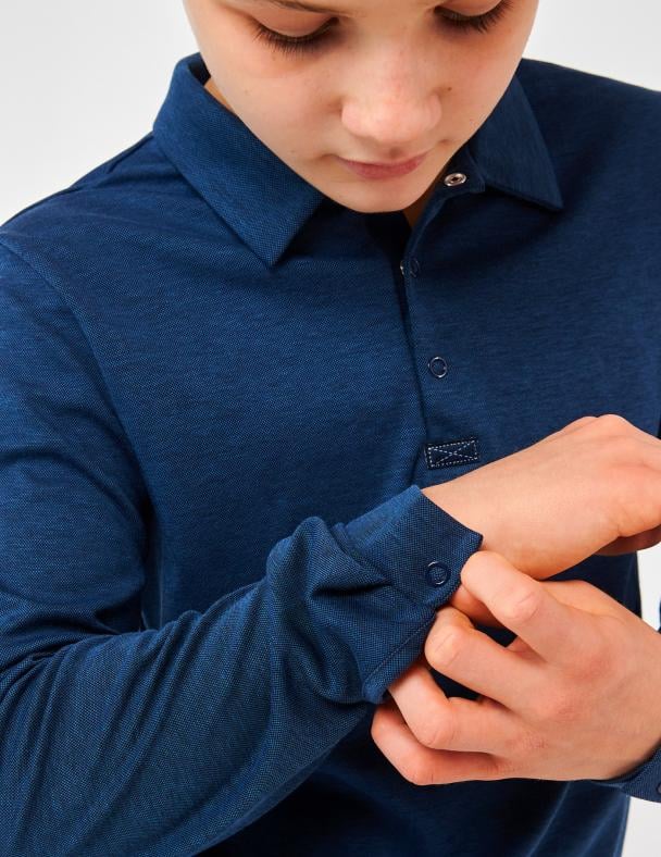 Поло для мальчика Smil Интерлок 164 см Синий меланж (114105) - фото 3