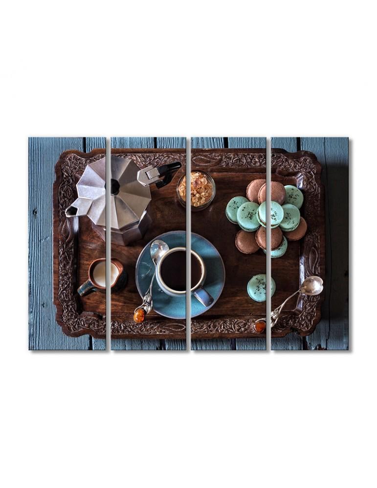 Картина модульная Поднос с кофейным напитком 4 модуля 80x120 см