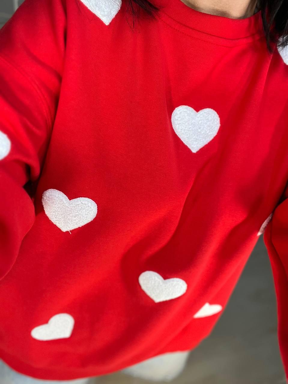 Свитшот женский W 2975 удлиненный махровые сердца OS Красный (2406) - фото 3 Свитшот женский W 2975 удлиненный махровые сердца OS Красный (2406) - фото 3