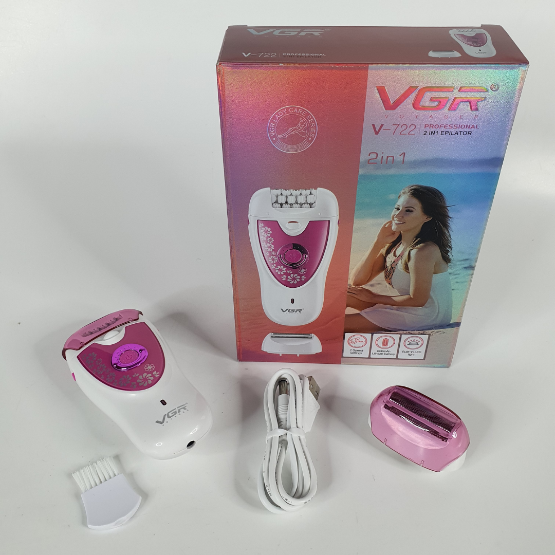 Епілятор акумуляторний VGR V-722 багатофункціональний з підсвічуванням та двома насадками (15447045)