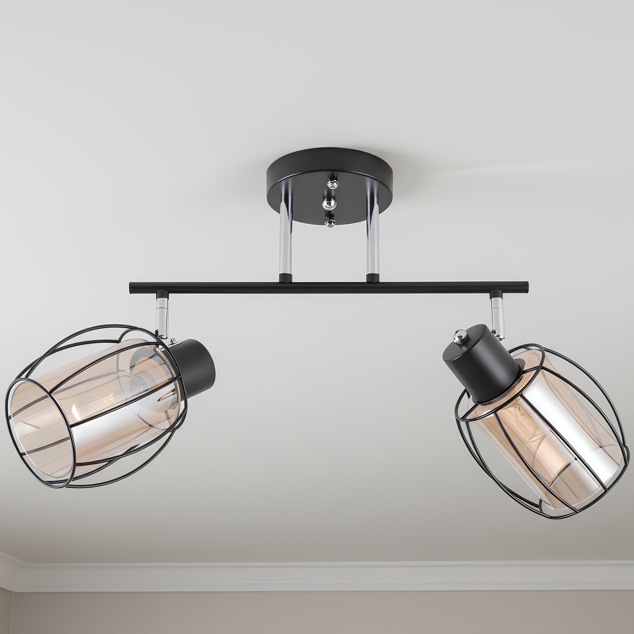 Люстра Valeso с двумя плафонами на линейном каркасе под лампы Е27 Черный/Хром (91180M/2)