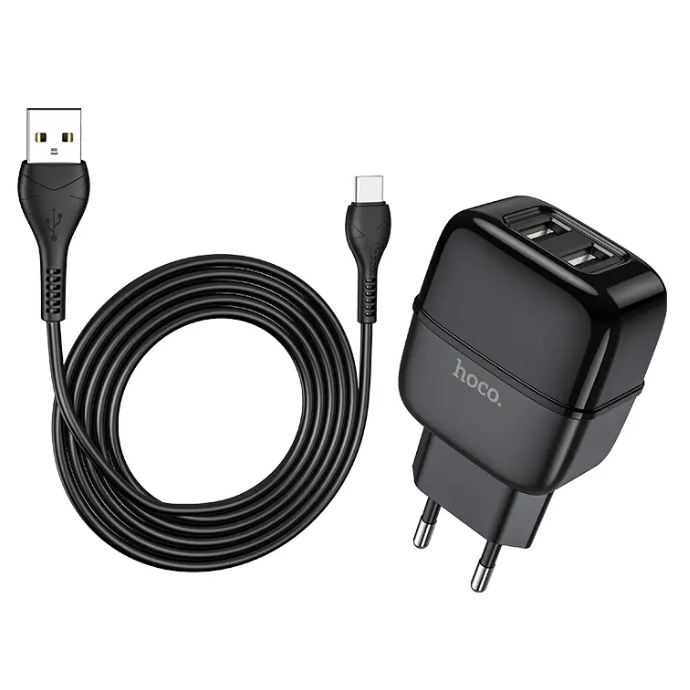 Адаптер HOCO Type-C cable Highway C77A 2 USB зарядний пристрій Чорний