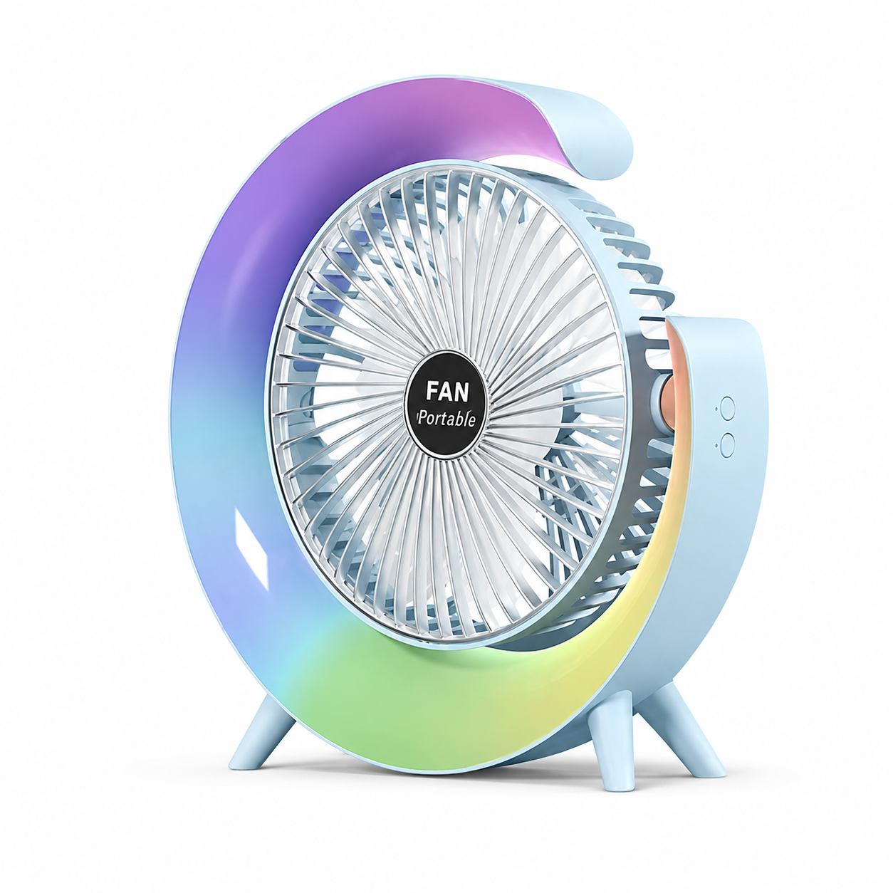 Вентилятор настільний акумуляторний Fan Portable USB RBG підсвічування Синій (376196)