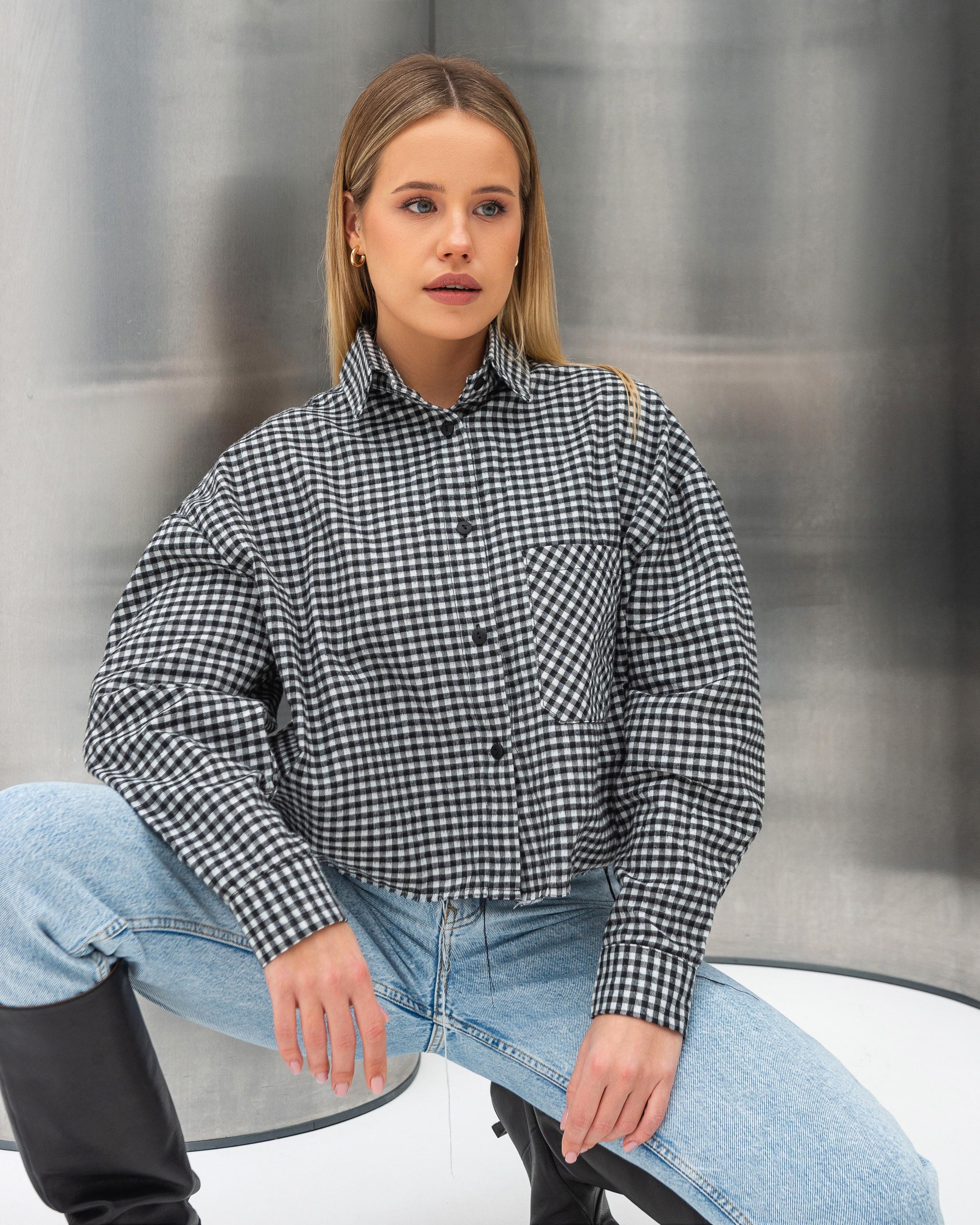 Сорочка жіноча ZF Inspire 1662 тепла коротка у клітинку L-XL Чорний (1662-Black-L-XL) - фото 6 Сорочка жіноча ZF Inspire 1662 тепла коротка у клітинку L-XL Чорний (1662-Black-L-XL) - фото 6