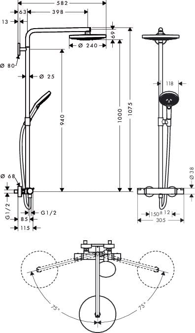 Душевая система с термостатом Hansgrohe RAINDANCE SELECT 27129000 Хром (74846) - фото 2