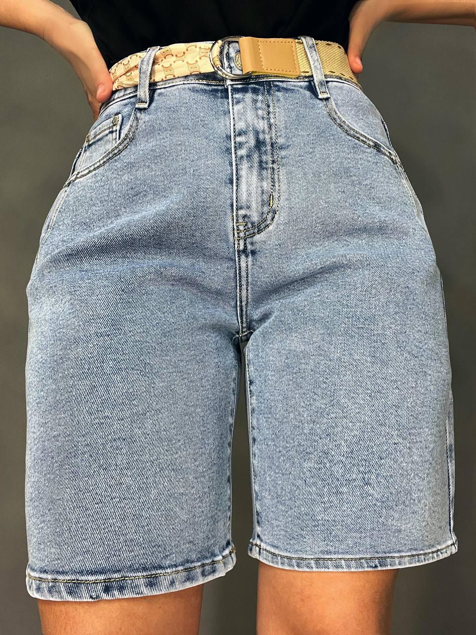Шорты женские джинсовые Moss 513 бермуды с высокой посадкой и поясом-платком р. 32 Голубой (4170) - фото 5