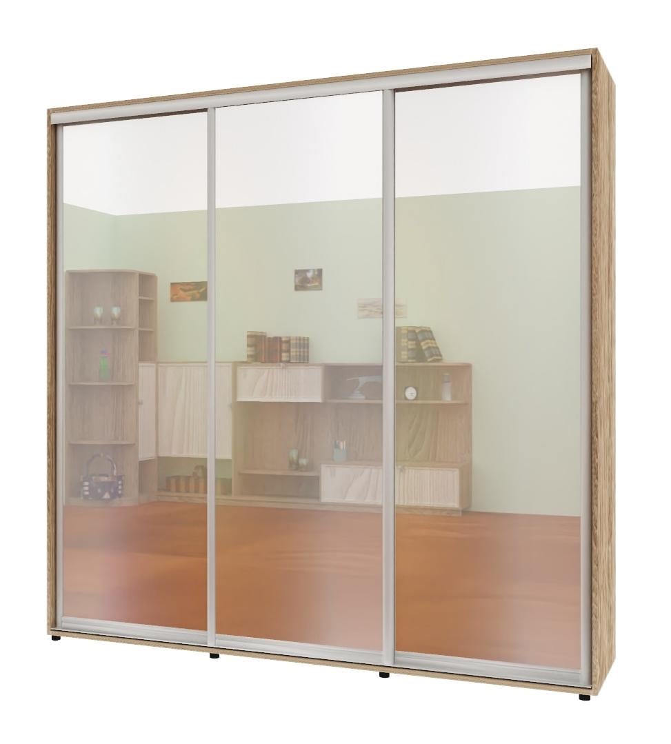 Шкаф-купе трехдверный Комфорт Мебель Зеркало Стандарт 220х60х240 см Дуб натуральный