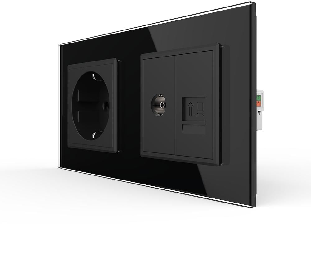 Розетка настінна LIVOLO силова/інтернет RJ-45/ТВ дизайнерська скляна рамка Чорний (VL-C7FCTC16A/FCCP/FCTV-4BP) Розетка настінна LIVOLO силова/інтернет RJ-45/ТВ дизайнерська скляна рамка Чорний (VL-C7FCTC16A/FCCP/FCTV-4BP)