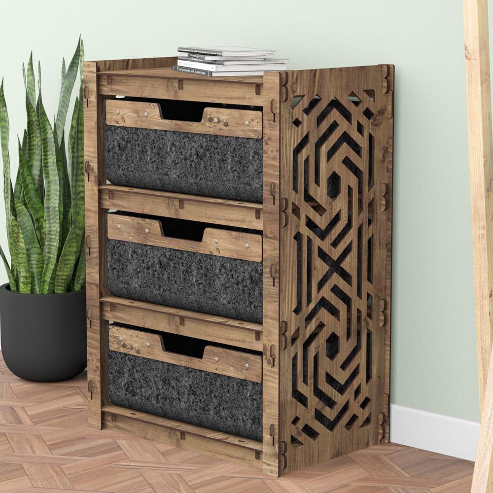 Комод в гостиную деревянный Hexagonica Chevron на 3 ящика черные корзины 750х528х345 мм (111190) - фото 5 Комод в гостиную деревянный Hexagonica Chevron на 3 ящика черные корзины 750х528х345 мм (111190) - фото 5