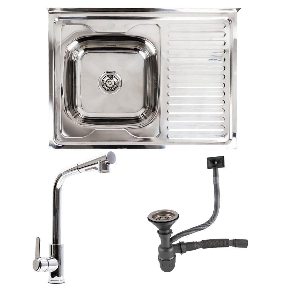 Мийка Valeso полірована з лівою чашею та змішувач з висувною лійкою 80x60 см (FC-1)