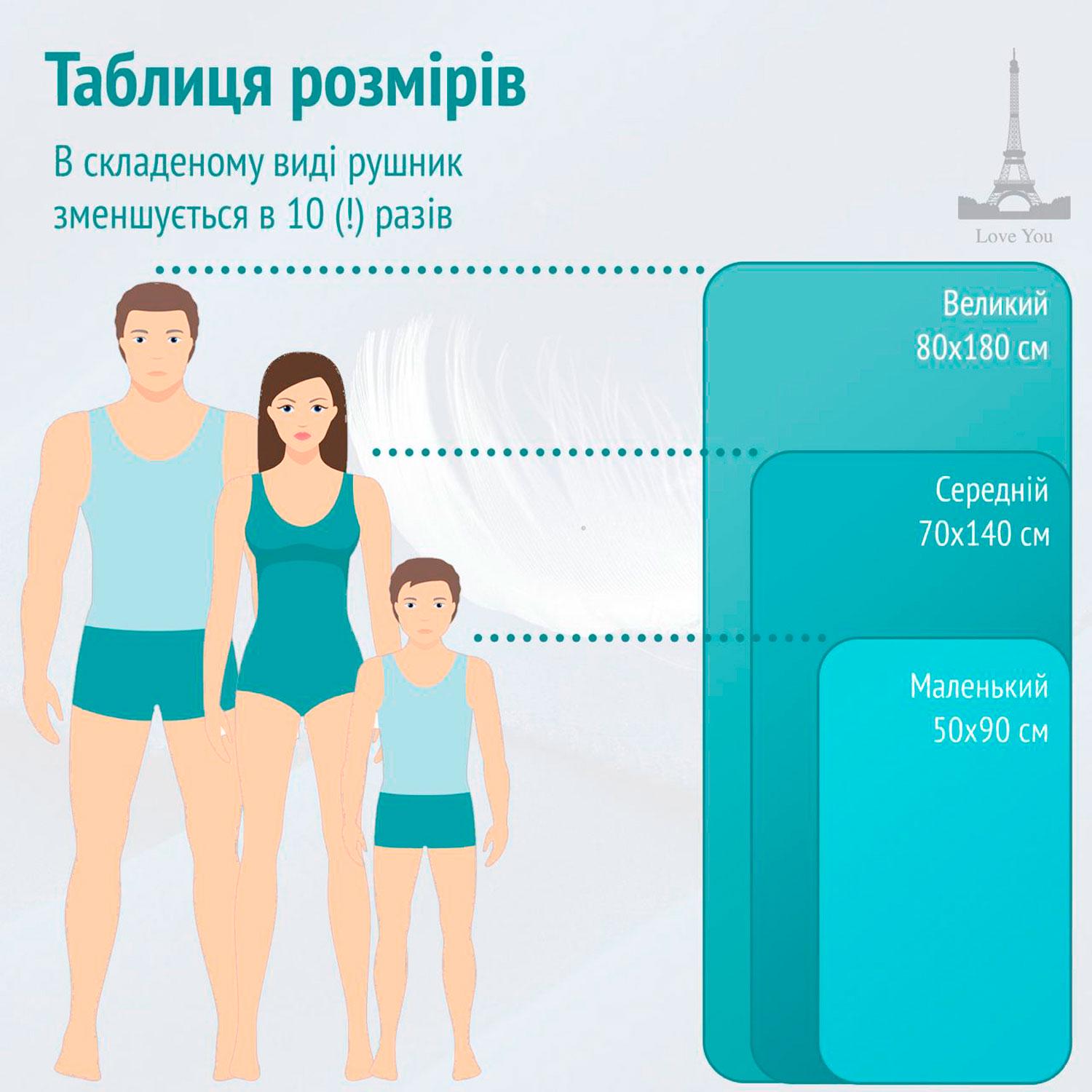 Рушник з мікрофібри спортивний з чохлом Love You 80х180 см Зелений (60149) - фото 5 Рушник з мікрофібри спортивний з чохлом Love You 80х180 см Зелений (60149) - фото 5