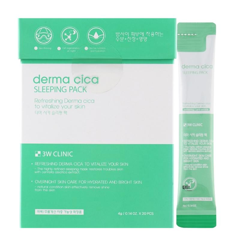 Маски ночные восстанавливающие 3W Clinic Derma Cica Sleeping Pack для лица с центеллой 20 шт.. х4 г (8809772620230)