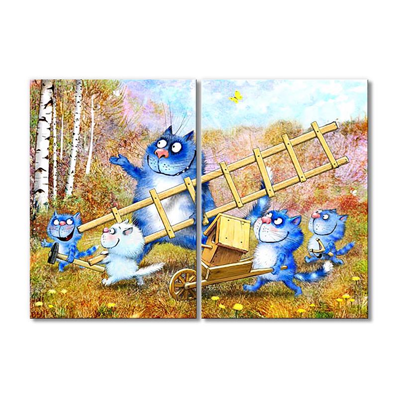 Модульная картина Повесить скворечник с детьми 2 модуля 120x180 см